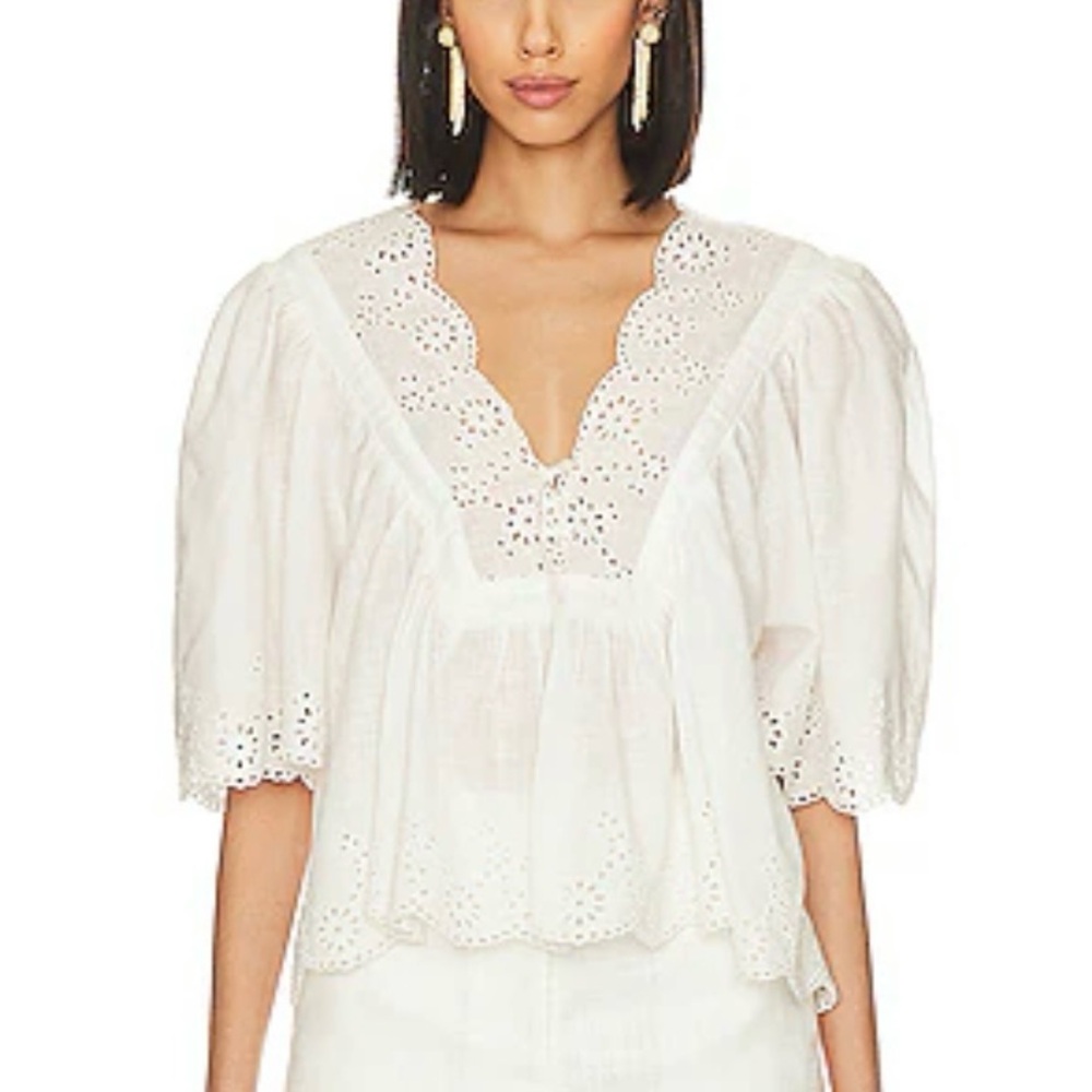 Free People White Eyelet Peasant Blouse